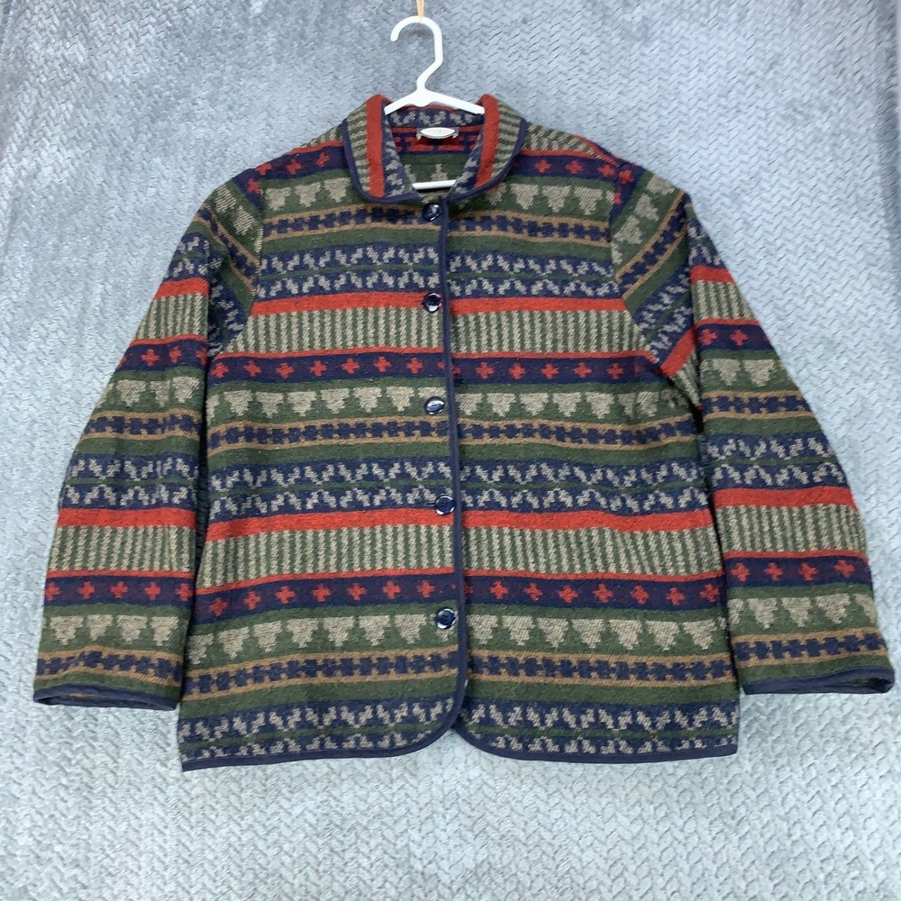 Vintage Sisko & Co Wool Button Up Jacket Womens Size XL Fair Isle Cottagecore